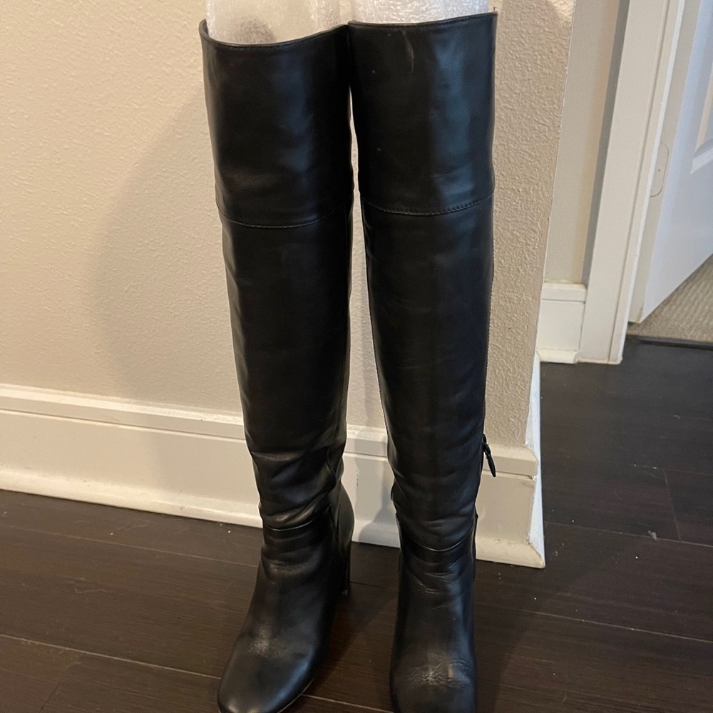 Authentic Tory Burch Bowie Over The Knee Leather Boot Black Size 6
